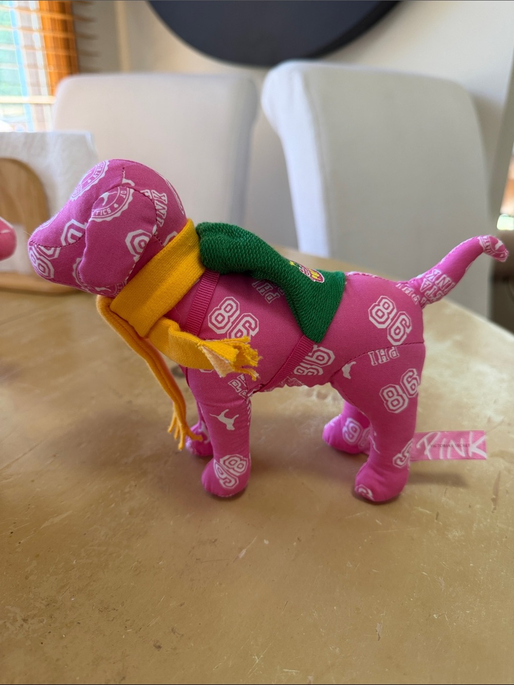 PINK Victoria's Secret Pink Plush Puppy with Yellow Scarf and Green Vest